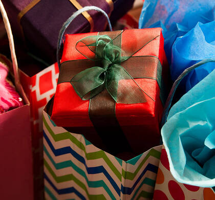 various packages wrapped in fancy paper
