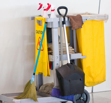 janitors trolly with mop bucket and equipment